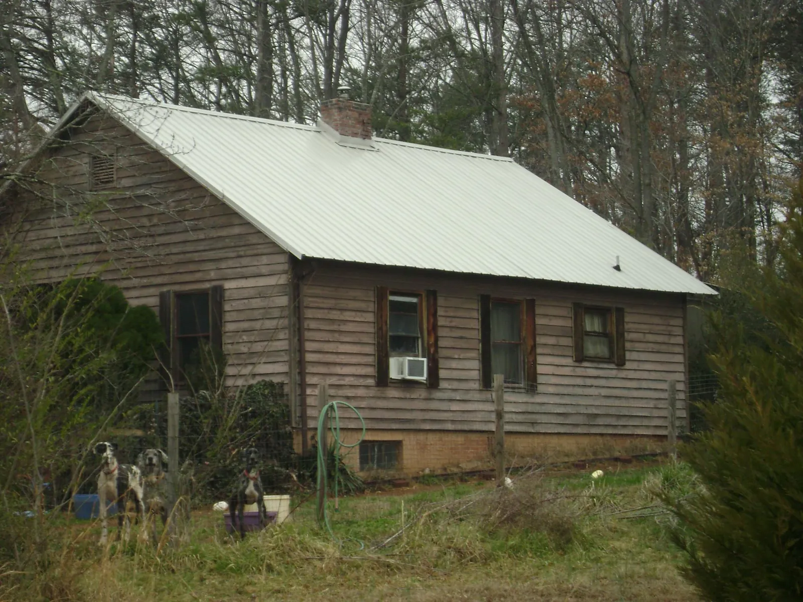 White metal roof on an old wood sided farmhouse, from a Metal Roof Installation job in Ellsworth